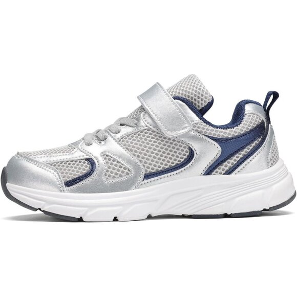 Kids Blue/Grey Casual Lightweight Breathable Classic Adjustable Running Sneaker - Picture 3 of 7